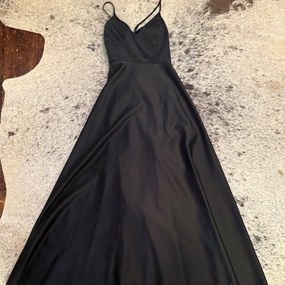 David’s Bridal Black Satin floor length dress 8